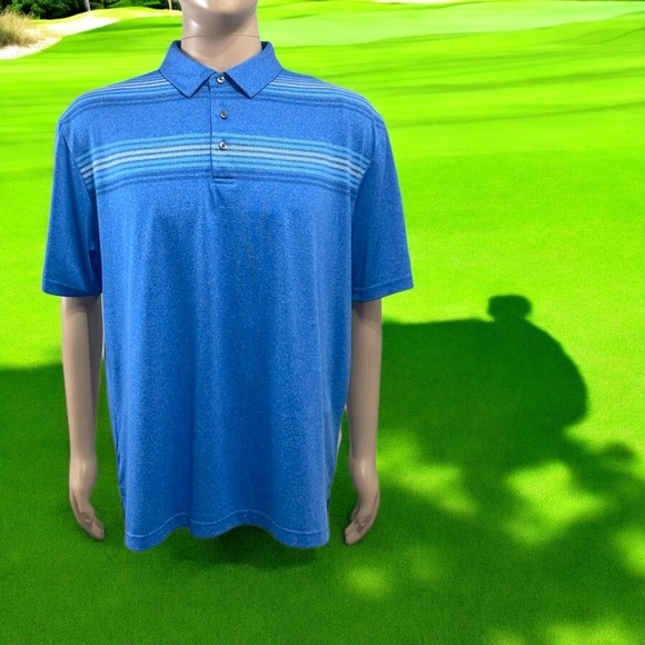 Jack Nicklaus Men’s Blue Horizon Striped Color Block Polo Golf Shirt - Picture 11 of 16